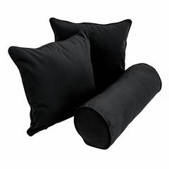 Double-corded Solid Twill Throw Pillows with Inserts (Set of 3) Black