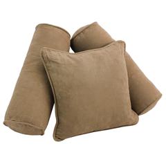 Double-corded Solid Microsuede Throw Pillows with Inserts (Set of 3), Java