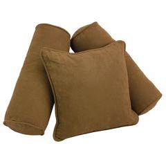 Double-corded Solid Microsuede Throw Pillows with Inserts (Set of 3), Saddle Brown