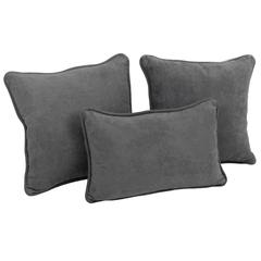 Double-corded Solid Microsuede Throw Pillows with Inserts (Set of 3) 9817-CD-S3-MS-GY