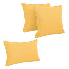 Double-corded Solid Outdoor Spun Polyester Throw Pillows with Inserts (Set of 3), Lemon