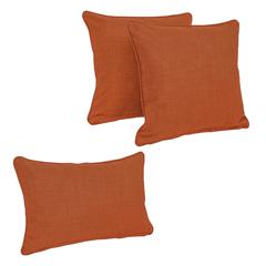 Double-corded Solid Outdoor Spun Polyester Throw Pillows with Inserts (Set of 3), Cinnamon