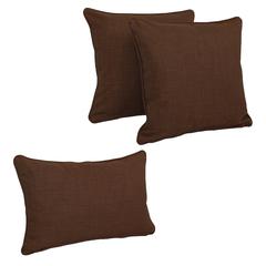 Double-corded Solid Outdoor Spun Polyester Throw Pillows with Inserts (Set of 3), Cocoa