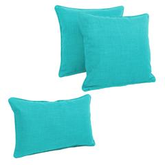 Double-corded Solid Outdoor Spun Polyester Throw Pillows with Inserts (Set of 3), Aqua Blue