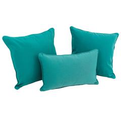 Double-corded Solid Twill Throw Pillows with Inserts (Set of 3), Aqua Blue