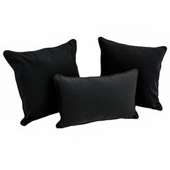 Double-corded Solid Twill Throw Pillows with Inserts (Set of 3), Black
