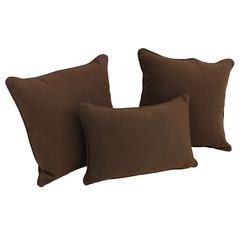 Double-corded Solid Twill Throw Pillows with Inserts (Set of 3), Chocolate