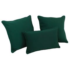 Double-corded Solid Twill Throw Pillows with Inserts (Set of 3), Forest Green