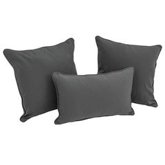 Double-corded Solid Twill Throw Pillows with Inserts (Set of 3), Steel Grey