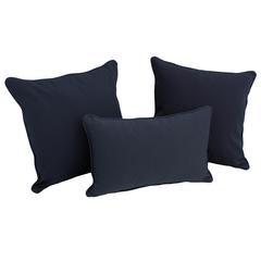 Double-corded Solid Twill Throw Pillows with Inserts (Set of 3), Navy