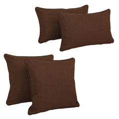 Double-corded Solid Outdoor Spun Polyester Throw Pillows with Inserts (Set of 4), Cocoa