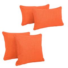 Double-corded Solid Outdoor Spun Polyester Throw Pillows with Inserts (Set of 4), Tangerine Dream