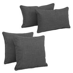 Double-corded Solid Outdoor Spun Polyester Throw Pillows with Inserts (Set of 4)  9819-CD-S4-REO-SOL-15