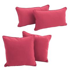 Double-corded Solid Twill Throw Pillows with Inserts (Set of 4), Bery Berry