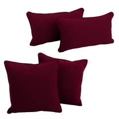 Double-corded Solid Twill Throw Pillows with Inserts (Set of 4), Burgundy