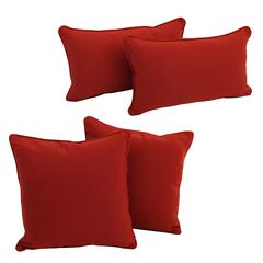 Double-corded Solid Twill Throw Pillows with Inserts (Set of 4), Ruby Red