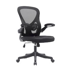 Techni Mobili Black Mesh Office Chair with Lumbar Support and Flip-Up Arms
