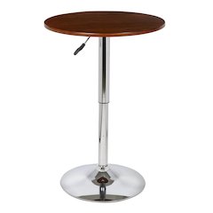 Adjustable Round Bar Table with Chrome Base and Walnut Wood Top, Silver Finish