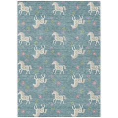 Machine Washable Indoor/Outdoor Chantille ACN2657 Teal 3' x 5' Rug