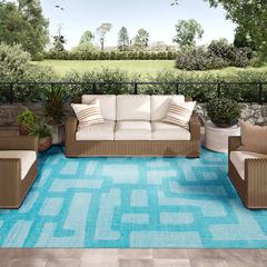 Yuma Turquoise Contemporary Geometric 9' x 12' Area Rug Turquoise AYU34