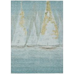 Machine Washable Indoor/Outdoor Chantille ACN2084 Teal 5' x 7'6" Rug