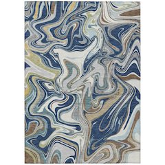 Machine Washable Indoor/Outdoor Chantille ACN2395 Blue 5' x 7'6" Rug