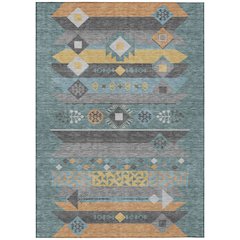 Machine Washable Indoor/Outdoor Chantille ACN2499 Teal 5' x 7'6" Rug