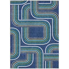 Machine Washable Indoor/Outdoor Chantille ACN2535 Blue 5' x 7'6" Rug