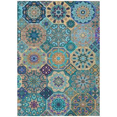 Machine Washable Indoor/Outdoor Chantille ACN2729 Teal 8' x 10' Rug