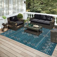 Yuma Blue Transitional Southwest 5' x 7'6" Area Rug Blue AYU33