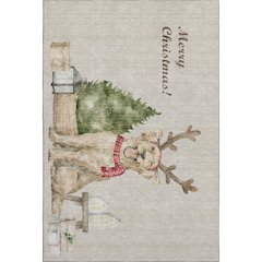 Luxury Washable Indoor/Outdoor Merry & Bright Beige 8' x 10' Rug