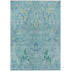 Machine Washable Indoor/Outdoor Chantille Blue 9' x 12' Rug