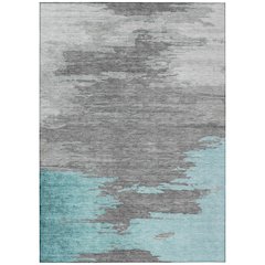 Machine Washable Indoor/Outdoor Chantille Teal 9' x 12' Rug