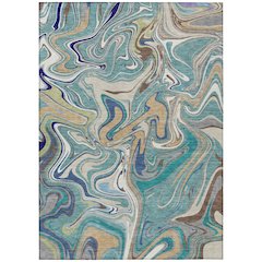 Machine Washable Indoor/Outdoor Chantille ACN2395 Teal 9' x 12' Rug