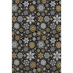 Luxury Washable Indoor/Outdoor Merry & Bright Black 9' x 12' Rug