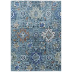 Machine Washable Indoor/Outdoor Chantille Blue 10' x 14' Rug