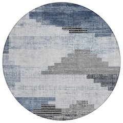Machine Washable Indoor/Outdoor Chantille Blue 8' x 8' Round Rug