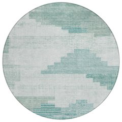 Machine Washable Indoor/Outdoor Chantille Teal 8' x 8' Round Rug