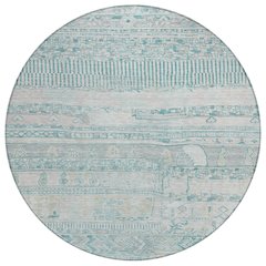 Machine Washable Indoor/Outdoor Chantille Teal 8' x 8' Round Rug