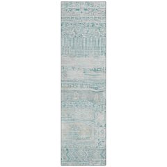 Machine Washable Indoor/Outdoor Chantille Teal 2'3" x 7'6" Runner Rug