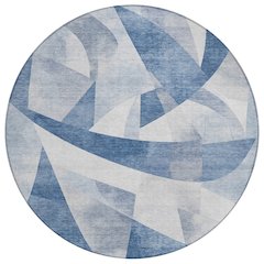 Machine Washable Indoor/Outdoor Chantille Denim 8' x 8' Round Rug