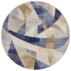 Machine Washable Indoor/Outdoor Chantille Navy 8' x 8' Round Rug