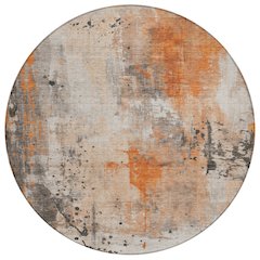 Machine Washable Indoor/Outdoor Chantille Orange 8' x 8' Round Rug