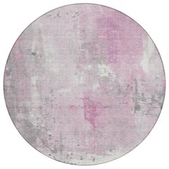 Machine Washable Indoor/Outdoor Chantille Pink 8' x 8' Round Rug