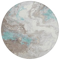 Machine Washable Indoor/Outdoor Chantille Teal 8' x 8' Round Rug