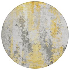 Machine Washable Indoor/Outdoor Chantille Yellow 8' x 8' Round Rug