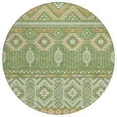 Machine Washable Indoor/Outdoor Chantille Green 8' x 8' Round Rug