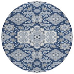 Machine Washable Indoor/Outdoor Chantille Blue 8' x 8' Round Rug