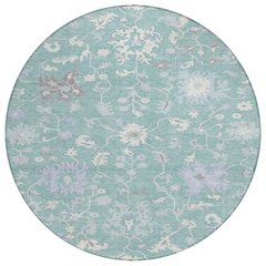 Machine Washable Indoor/Outdoor Chantille Seafoam 8' x 8' Round Rug
