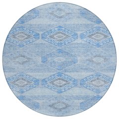 Machine Washable Indoor/Outdoor Chantille Blue 8' x 8' Round Rug